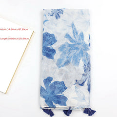 Lotus Flower Print Fringe Trim Scarf Shawl Casual Head Wrap Gift For Mother's