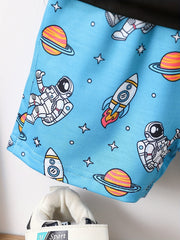 Boys Astronaut Rocket Print T-shirt & Shorts Set Kids Summer Outfit