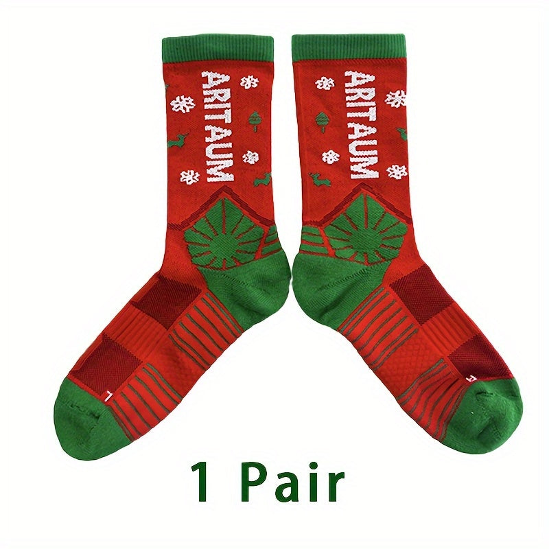 ARITAUM Christmas Socks Men Women Athletic Crew Arch Compression Socks