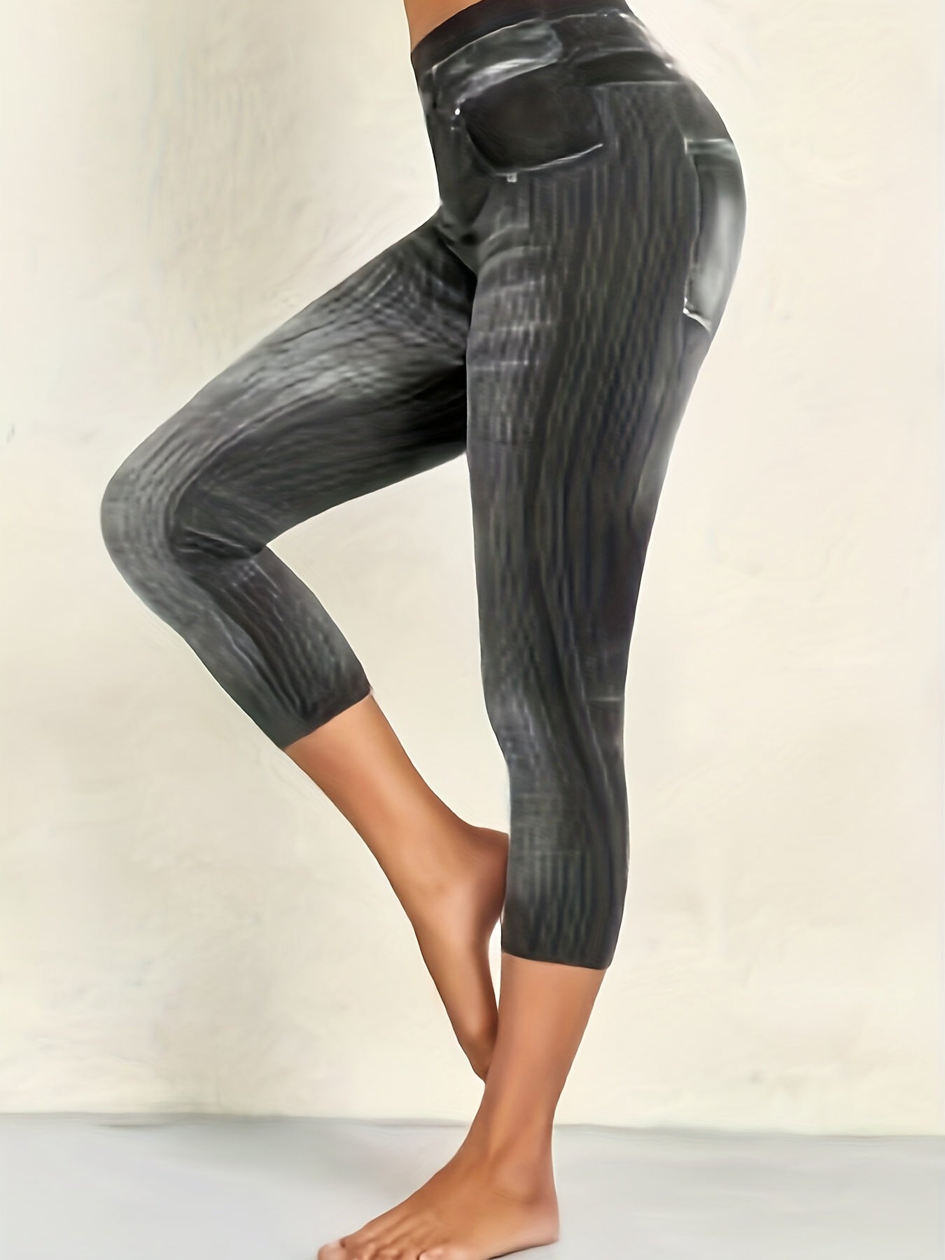 Denim Print Skinny Capris Leggings for Women