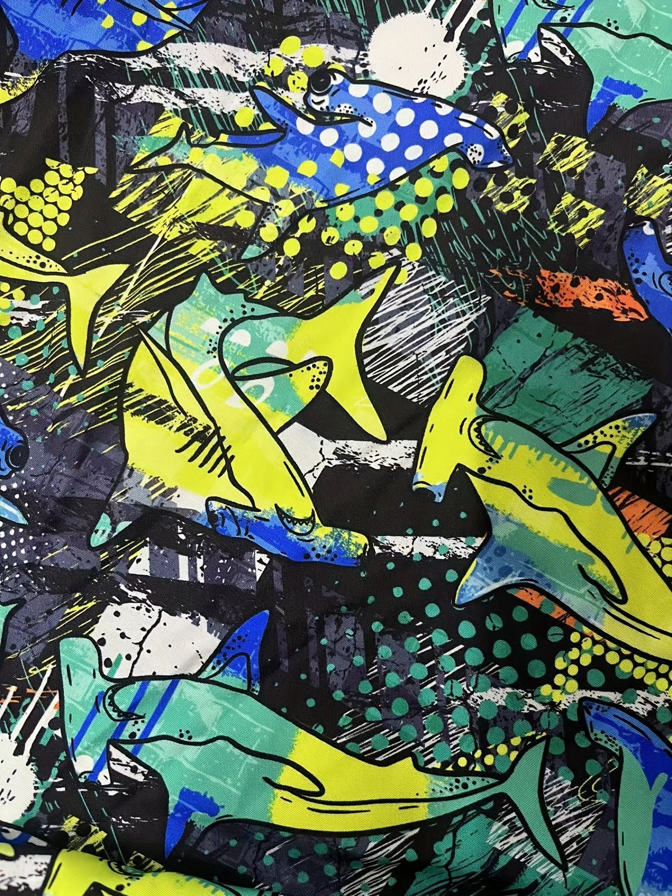 Shark Print Swim Trunks Elastic Waist Beach Shorts for Boys