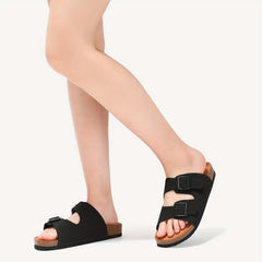 Bacia Cork Footbed Slide Sandals Double Buckle Flat