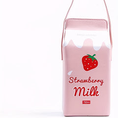 Girls Strawberry Milk Pattern Crossbody Bag Messenger Bag Coin Purse
