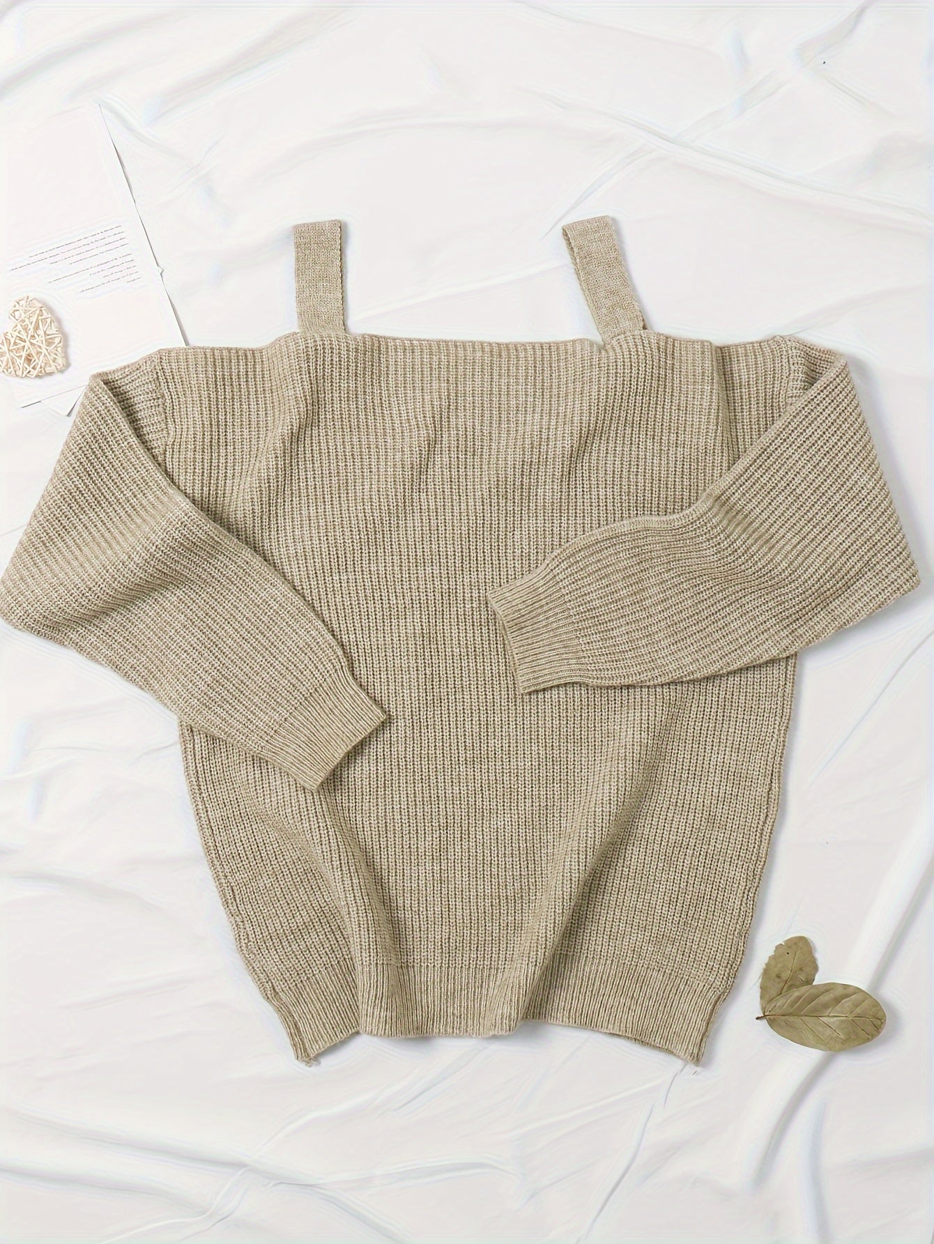 Casual Sweater Women's Plus Solid Long Sleeve Cold Shoulder Jumper