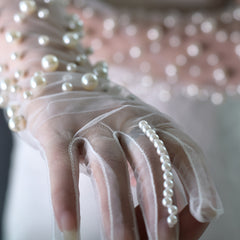 Faux Pearl Mesh Long Gloves for Women - Wedding & Party Accessory
