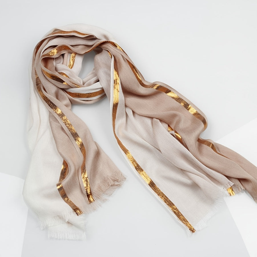 Rayon Casual Scarf Solid Golden & Silver Stripe Tassel Headwrap