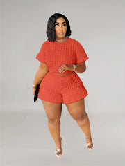 Women's Plus Puff Sleeve Crop Top & Shorts Set