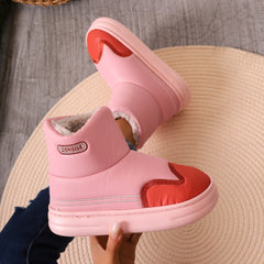 Pink Plus Fleece Warm Snow Boots Non slip Medium Tube Snow Boots