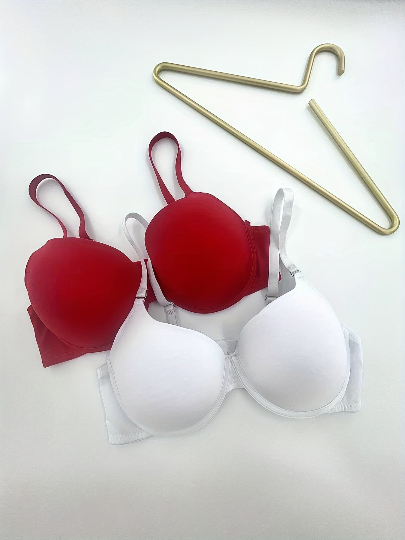 2pcs Solid T Shirt Bras Comfy & Breathable Push Up Bra
