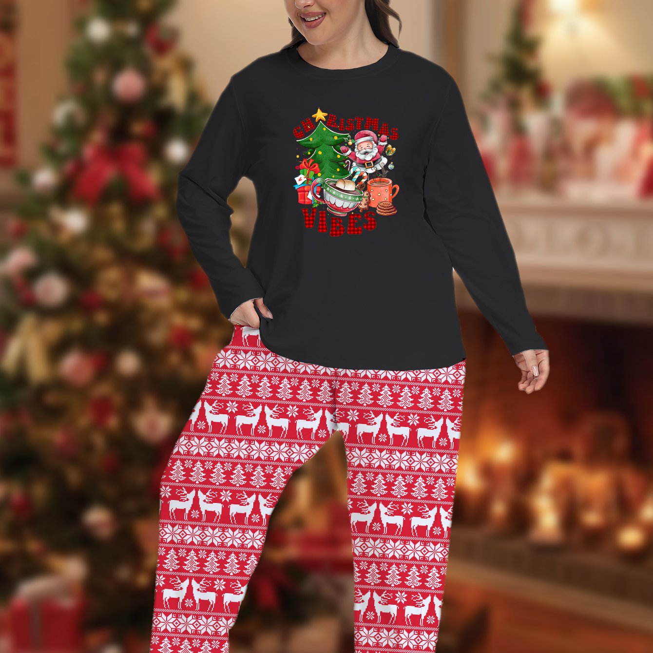 Santa Claus Print Pajamas Set for Women