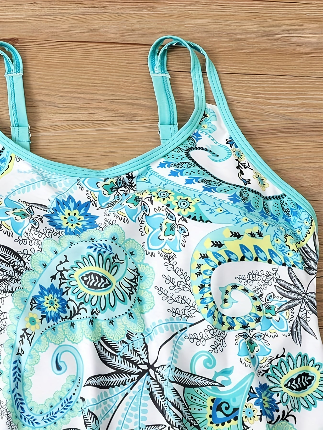 Paisley & Leaf Print Tankini Set with Cami Top & Shorts
