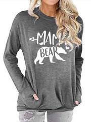 Mamabear Bear Pattern Print Long Sleeve T-shirt