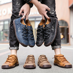 Men's Lace-up Sneakers Casual Outdoor PU Leather Walking Shoes