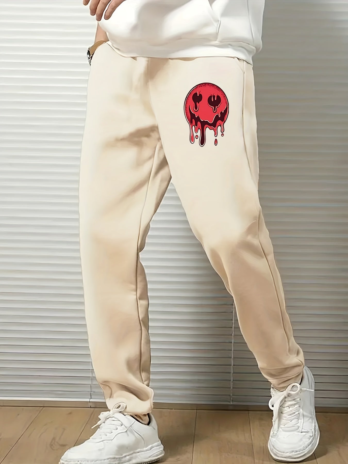 Men's Cartoon Face Sports Pants Drawstring Jogging Trousers
