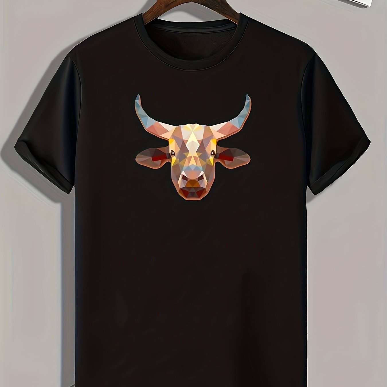 Geometric Bullhead Print Men's Comfy T shirt Outdoor Summer Tee