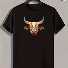 Geometric Bullhead Print Men's Comfy T shirt Outdoor Summer Tee