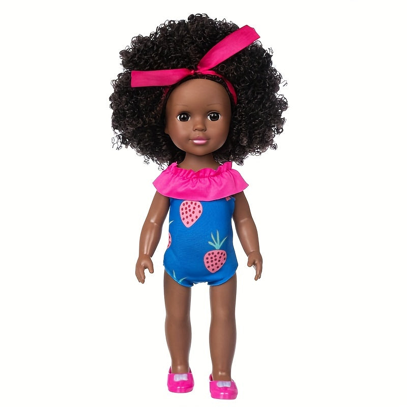 14inch Curly Hair Skin Doll with Clothes, Shoes & Headscarf