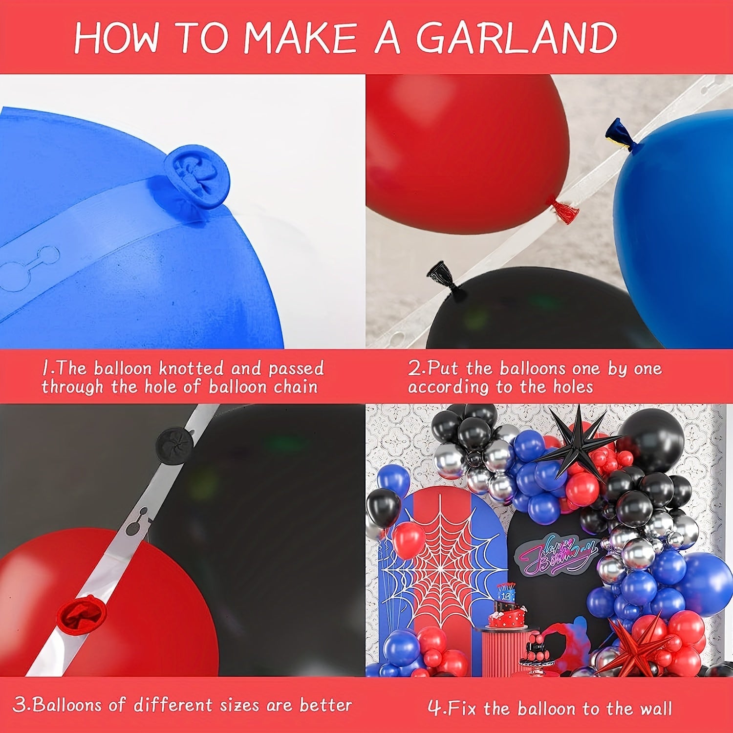 121pcs Red Spider Web Balloon Set Birthday Party Decoration