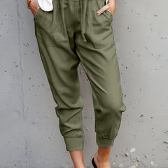 Drawstring Waist Solid Casual Pants for Women