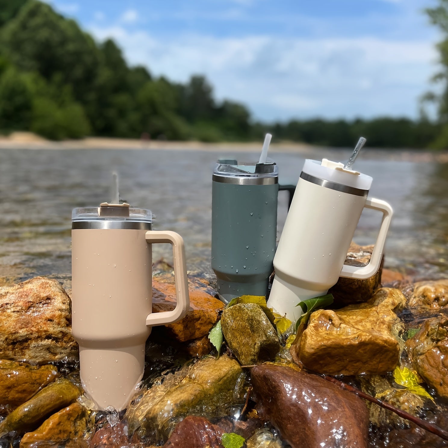 Stainless Steel 40oz Tumbler with Handle and Straw Lid