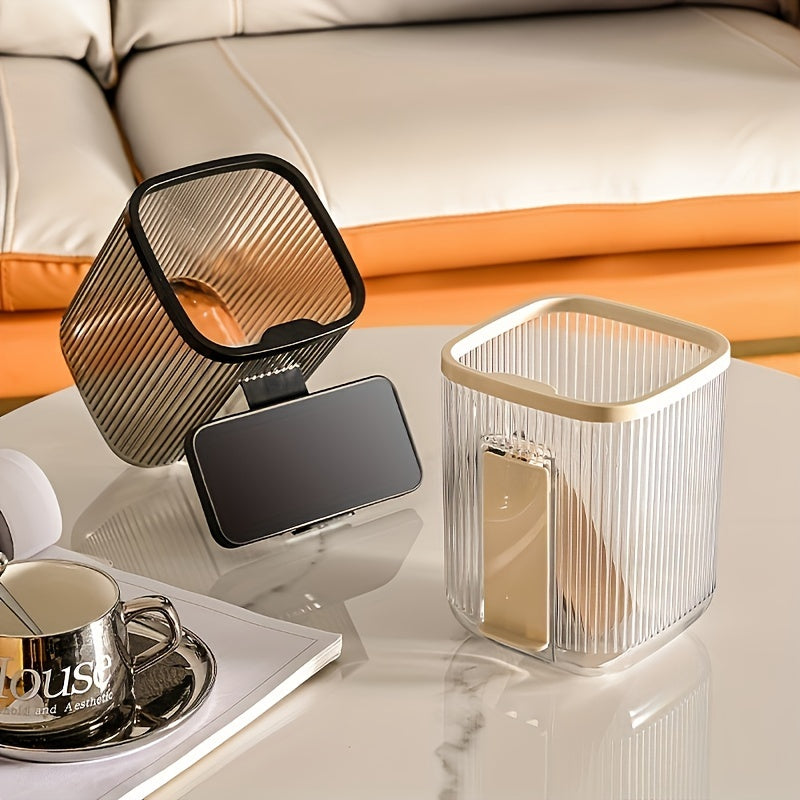 Desktop Trash Can With Phone Bracket Translucent Small Trash Can