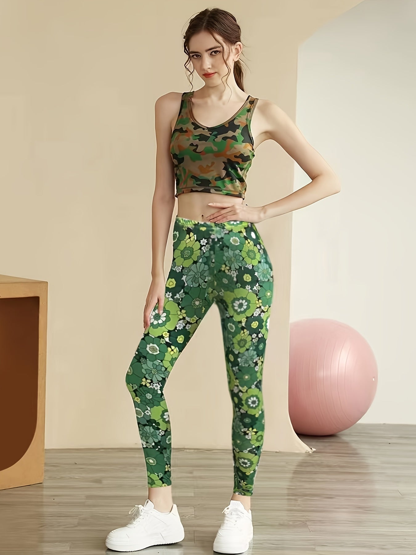 Floral Print High Waist Leggings Elastic Waist Sexy Leggings