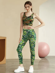 Floral Print High Waist Leggings Elastic Waist Sexy Leggings