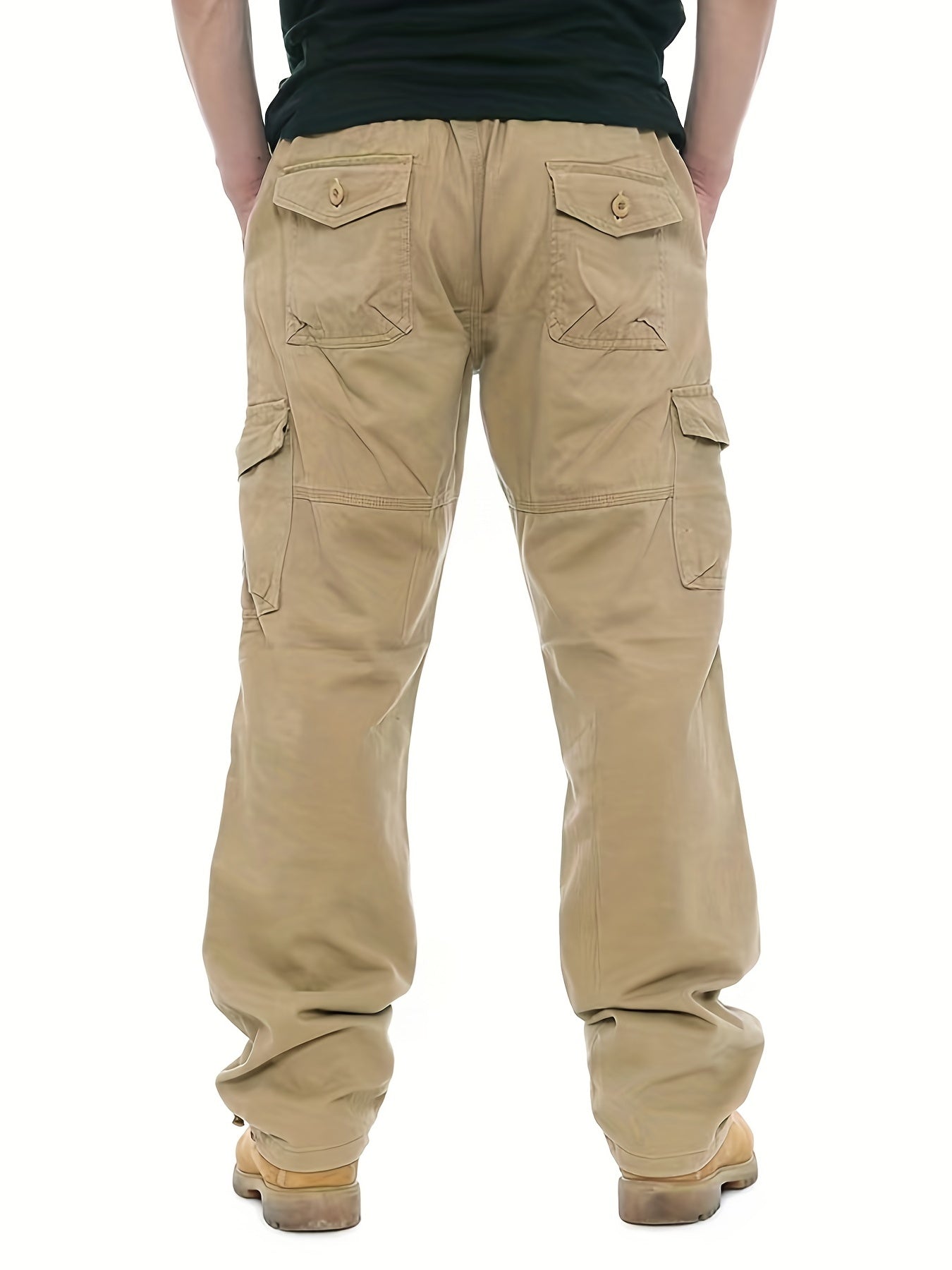 Men's Solid Cargo Pants High Pocket Loose Casual Outdoor Trousers