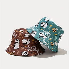 Cartoon Panda Print Bucket Hat Lightweight Sunscreen Cap for Women