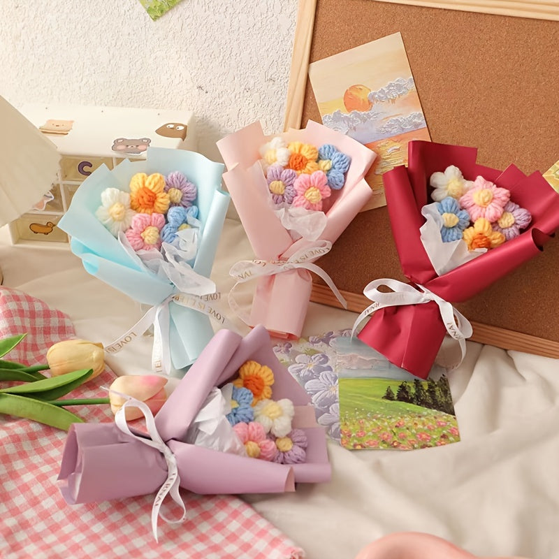 Mother's Gift Knitting Flowers Puff Flowers Small Bouquet Wool Bouquet