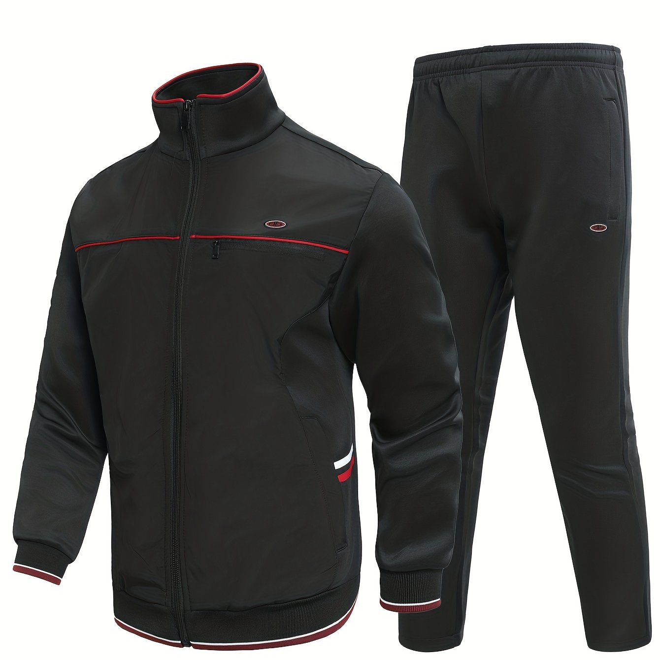 Men's Sports Suit Stand Collar Zip Up Jacket & Jogger Pants