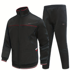 Men's Sports Suit Stand Collar Zip Up Jacket & Jogger Pants