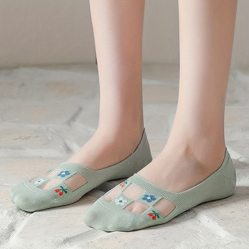 6 Pairs Floral Print Mesh Socks Low Cut Ankle Women's Stockings
