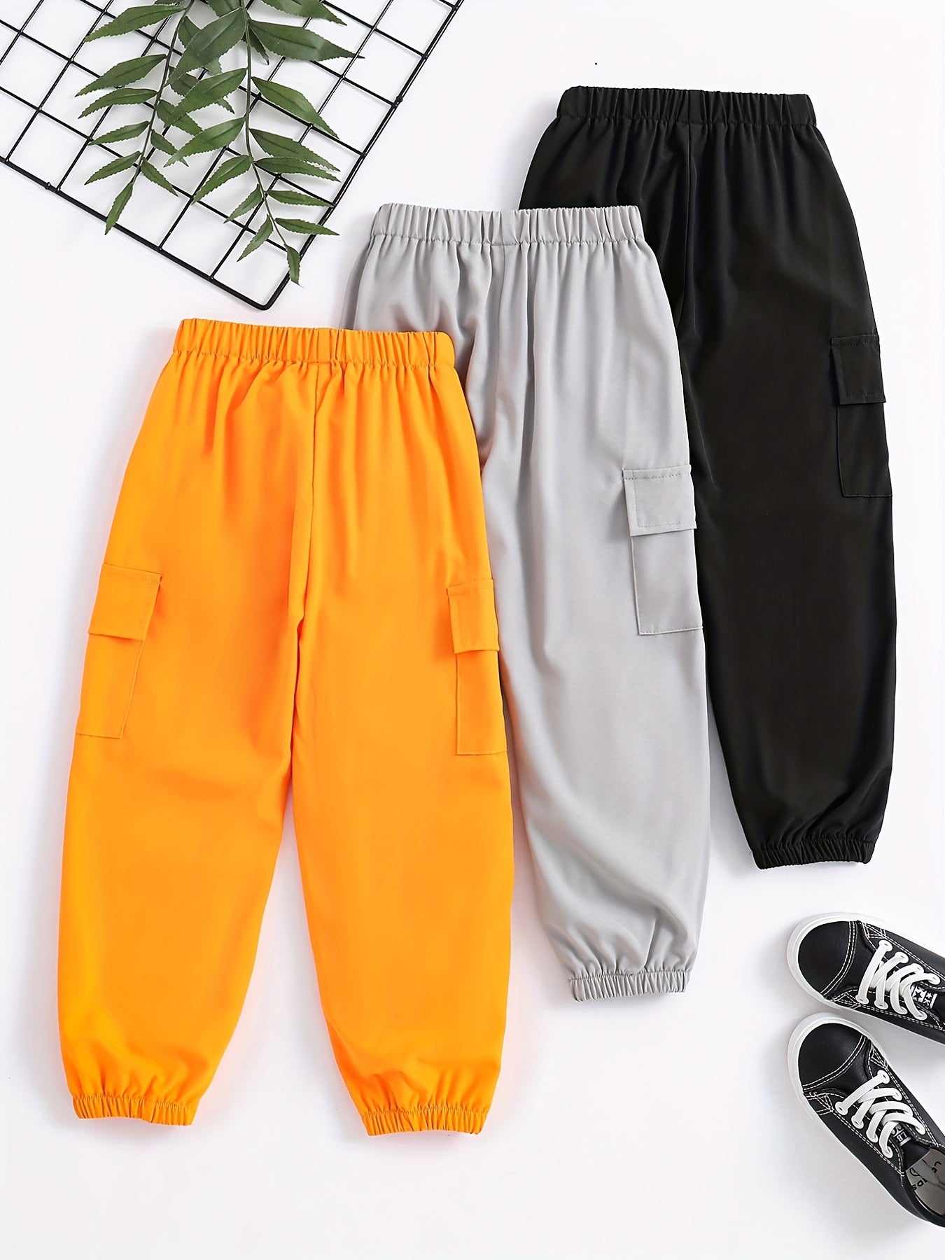 Boys Casual Cargo Pants Elastic Waist Jogger Pants With Pocket