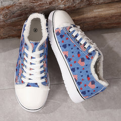 Heart Flag Pattern Sneakers Low Top Canvas Shoes 4th Of July