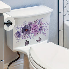 Purple Butterfly Flying Flower Leaves Wall Sticker Toilet Sticker