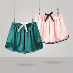 2 Sets Bow Satin Sleep Shorts Women's Sleepwear