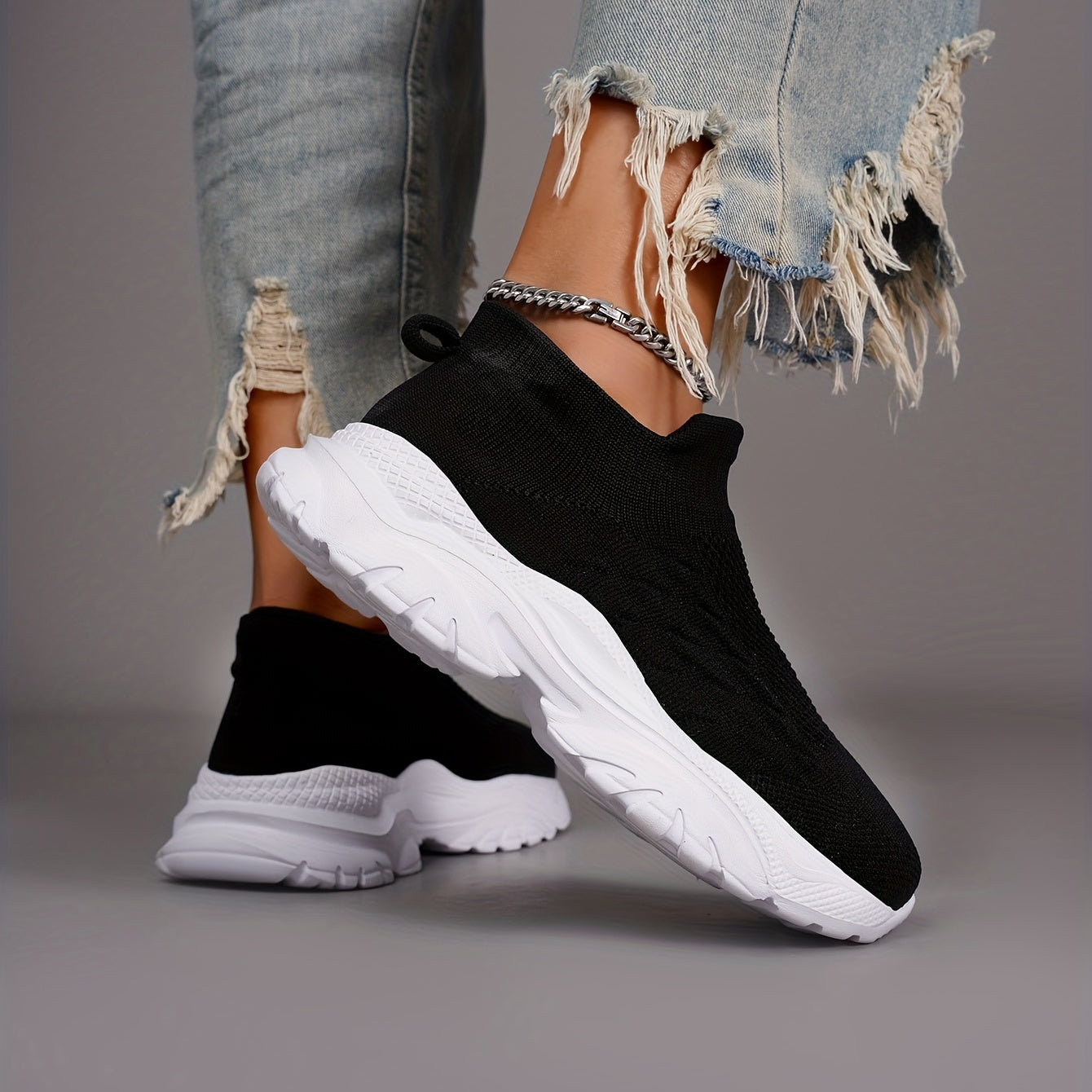 Women's Knit Platform Socks Sneakers Casual Slip On Soft Sole Shoes
