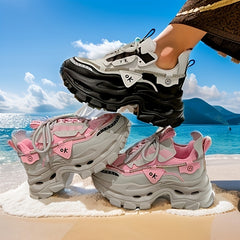 Chunky Rhinestone Platform Lace Up Walking Shoes