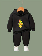 Cartoon Fruit Print Hooded Pullover Pants Set For Sports Spring Fall Gift