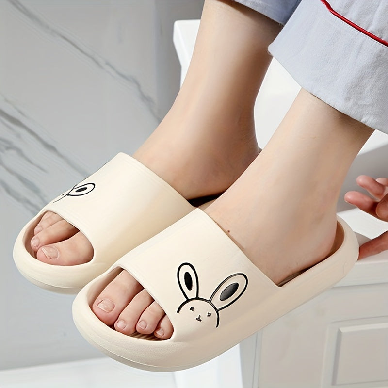Women's Rabbit Printed Indoor Bath Slippers Open Toe Non Slip House Slippers