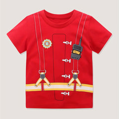 Boys Fireman Costume T shirt Kids Short Sleeve Top Spring Summer