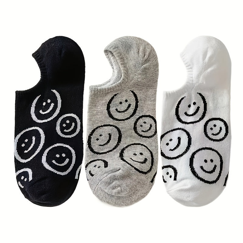 3 Pairs Smiling Print Socks Low Cut Ankle Women's Stockings