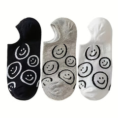 3 Pairs Smiling Print Socks Low Cut Ankle Women's Stockings