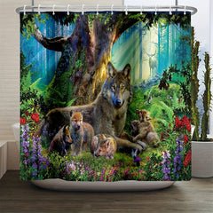 3pcs Forest Animal Bathroom Set Waterproof Shower Curtain with 12 Hooks