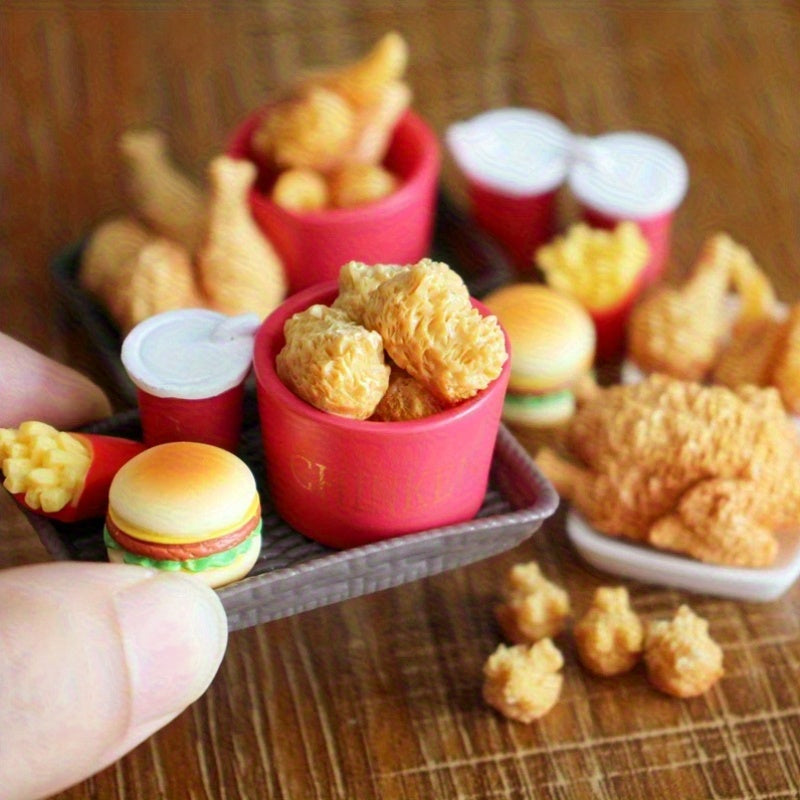 Miniature Fried Chicken & Hamburger Set for Dollhouses