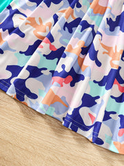 2pcs Camo & Solid Dress for Girls Casual Playwear Dress with Pockets