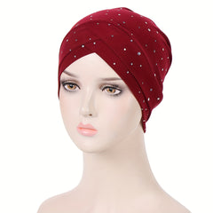 Forehead Cross Rhinestone Turban Cap Elastic Head Wrap Beanie
