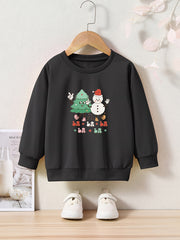 Christmas Snowman & Tree Print Girls Sweatshirt