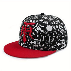 Men's Flat Brim Baseball Cap Embroidered Street Style Hat